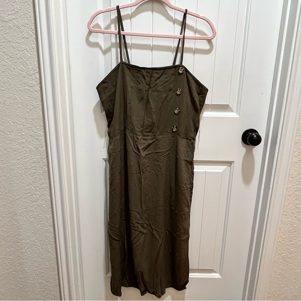 Olive Green Button-Detail Dress - XXL
